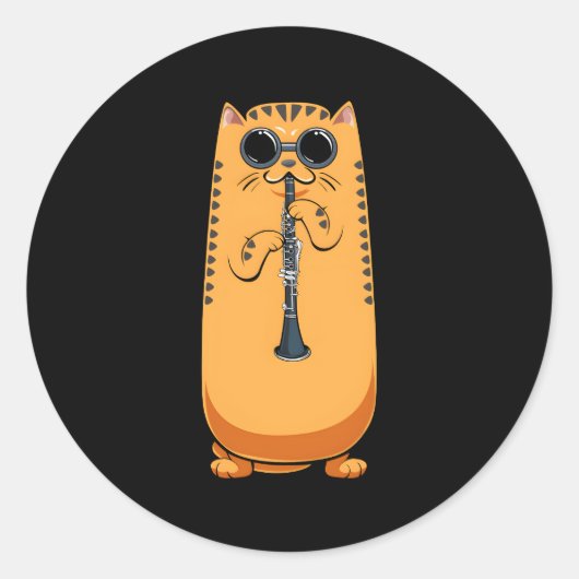Sticker Rond Chat Jouant Le Hippy Hippy Clarinet Hipster Kitty  (Devant)