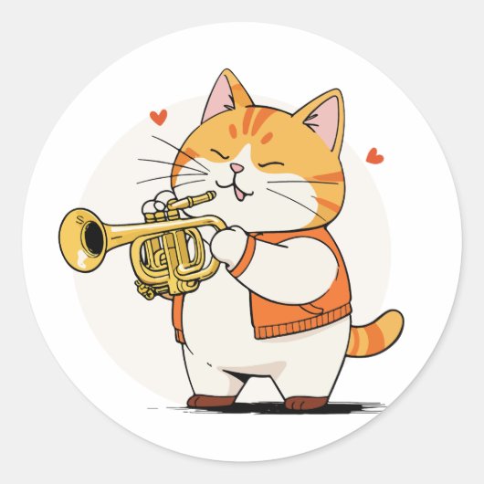 Sticker Rond Chat joue de la trompette (Devant)