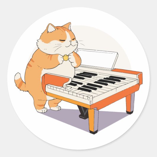 Sticker Rond Chat joue du piano (Devant)