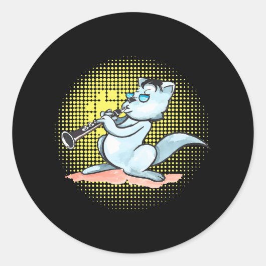 Sticker Rond Chat Jouer Clarinet Cool Musicien Marching Band (Devant)