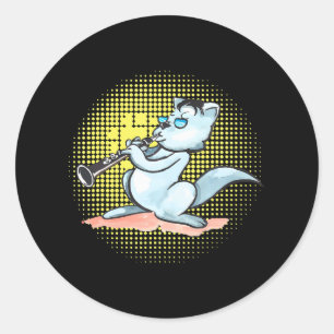 Sticker Rond Chat Jouer Clarinet Cool Musicien Marching Band