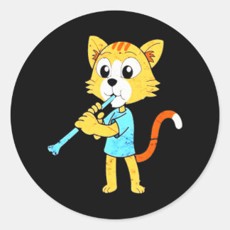 Sticker Rond Chat Jouer Clarinet Funny Musicien