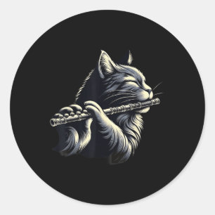 Sticker Rond Chat Jouer Flute Musicien Chats Lover