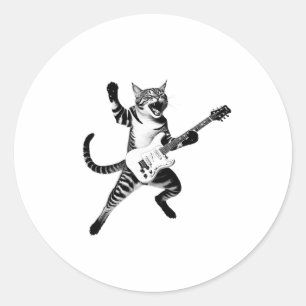 Sticker Rond Chat Jouer Guitare Rock Et Roll Band Hommes Femmes