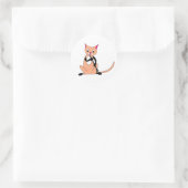 Sticker Rond Chat Jouer la Clarinette (Sac)