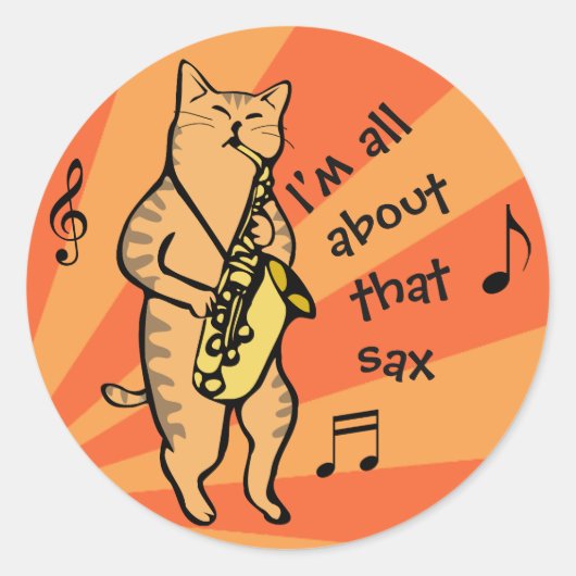 Sticker Rond Chat Jouer Saxophone (Devant)