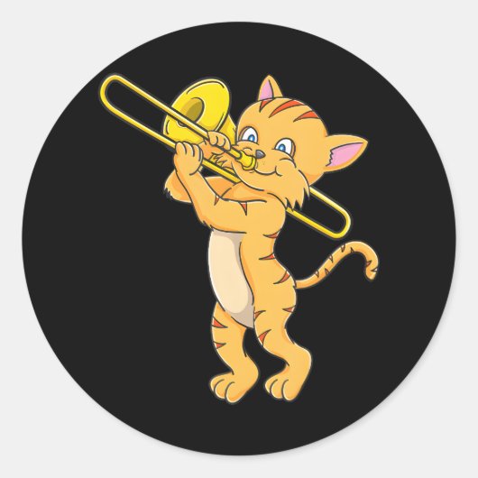 Sticker Rond Chat Jouer Trombone Marching Band Trombone (Devant)
