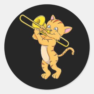 Sticker Rond Chat Jouer Trombone Marching Band Trombone