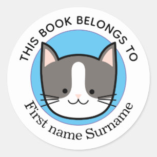Sticker Rond Chat Kitty Ce Livre Appartient À Personnalisé