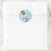 Sticker Rond Chat Kitty En Jeu Dans Une Bow De Noël Rouge (Sac)