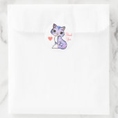 Sticker Rond Chat kitty mignon avec Merci du coeur (Sac)