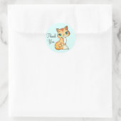 Sticker Rond Chat kitty mignon avec Merci du coeur sur Bleu cla (Sac)