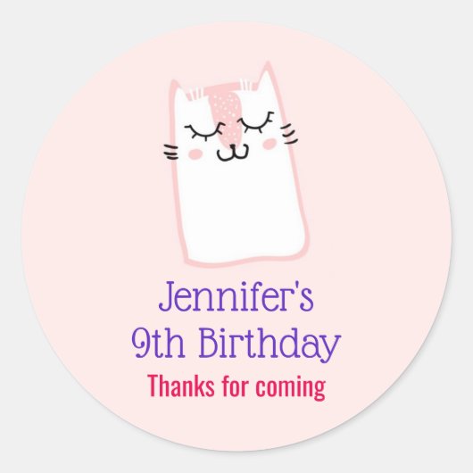 Sticker Rond Chat Kitty Sleeping Rose Anniversaire Merci (Devant)