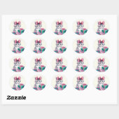 Sticker Rond Chat Kitty sucré Grosse chatte rose (Feuille)