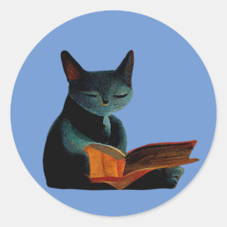 Sticker Rond Chat lecture d'un livre