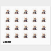 Sticker Rond Chat lecture d'un livre (Feuille)