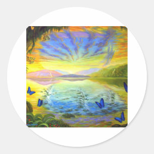 Sticker Rond Chat, lever et rivière de la vie