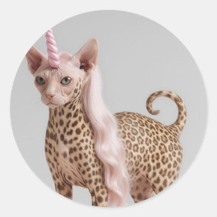 Sticker Rond Chat licorne léopard glamour en talons à fourrure