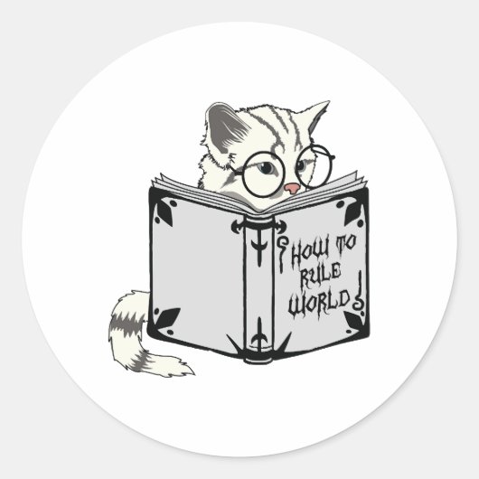 Sticker Rond Chat lisant un livre (Devant)