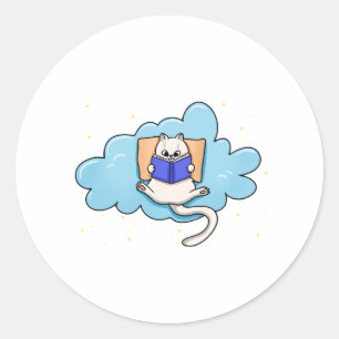 Sticker Rond Chat lisant un livre