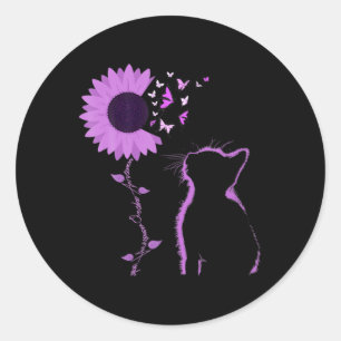 Sticker Rond Chat Look Purple Tournesol Papillon overdose Aware