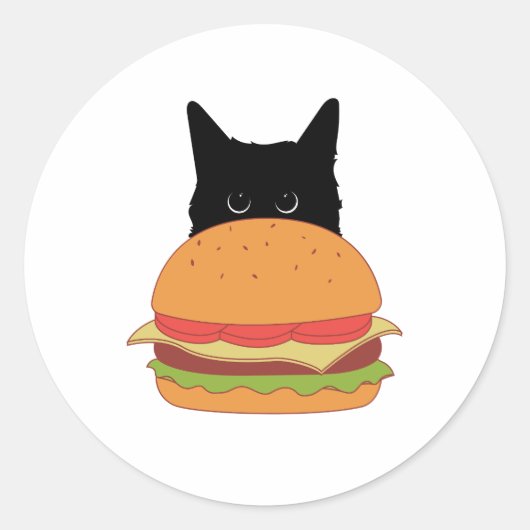 Sticker Rond Chat Loves Cheeseburger (Devant)