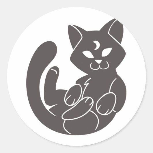 Sticker Rond Chat lune jolie silhouette - Choisir colo arrière  (Devant)