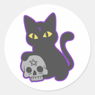 Sticker Rond Chat magique avec crâne fantôme - Choisissez la co