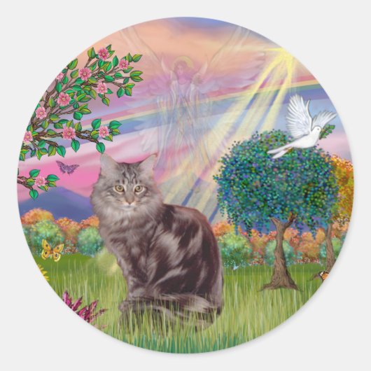 Sticker Rond Chat Maine Coon - Ange des Nuages (Devant)