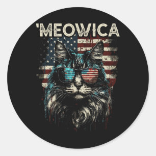 Sticker Rond Chat Maine Coon Patriote Américain