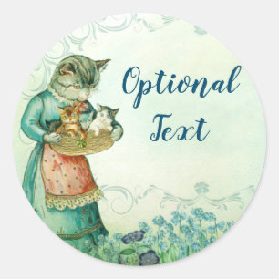 Sticker Rond Chat maman vintage avec chatons
