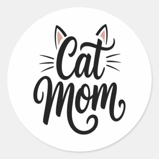 Sticker Rond Chat Maman Whiskers et Oreilles (Devant)