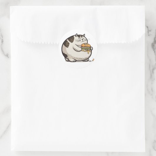 Sticker Rond chat manger burger (Sac)