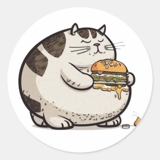 Sticker Rond chat manger burger (Devant)