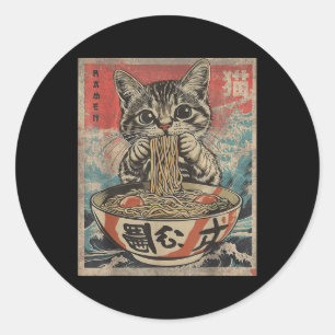 Sticker Rond Chat Manger Ramen nouilles Kawaii Anime Manga Japa
