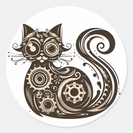 Sticker Rond Chat mécanique Steampunk (Devant)