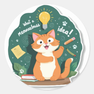 Sticker Rond Chat 'Meowveelouss Idea' Punny Retour À L'École