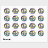 STICKER ROND CHAT MÈRE & CUISINE, QUILTS EN PATCHWORK, PINCUSHI (Feuille)