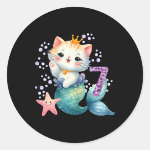 Sticker Rond Chat Mermaid 7e anniversaire 7 ans Fille ou