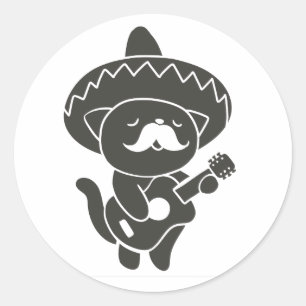 Sticker Rond chat mexicain avec guitare - Choisissez la couleur