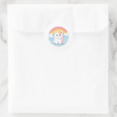 Sticker Rond Chat mignon avec arc-en-ciel et nuages (Sac)