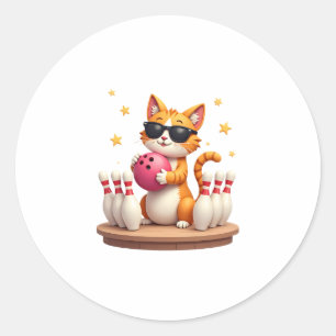 Sticker Rond Chat mignon Avec Lunettes De Soleil Chat Jouer Bow