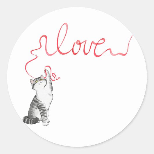 Sticker Rond Chat mignon avec ruban rouge (Devant)
