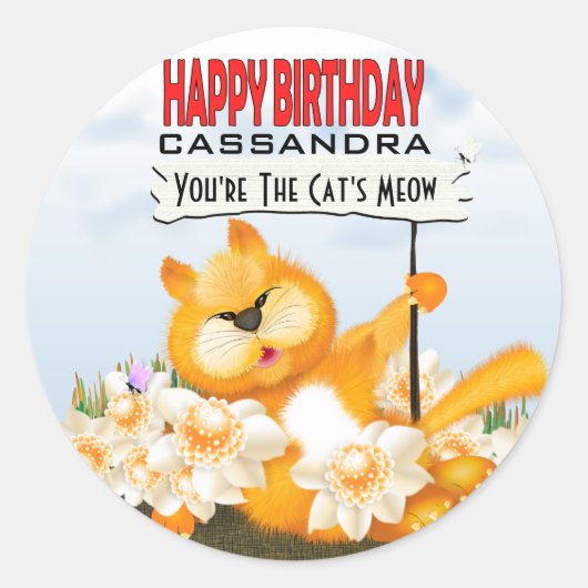 Sticker Rond Chat mignon avec signe | Joyeux anniversaire (Devant)