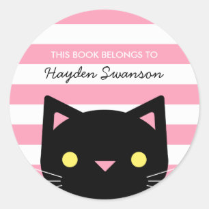 Sticker Rond Chat mignon Ce Livre Appartient À