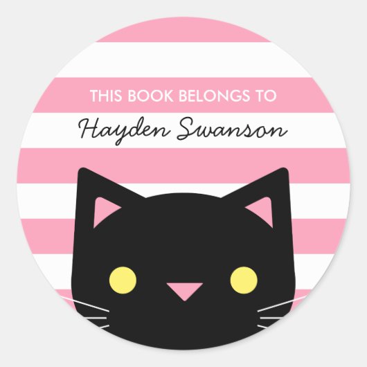 Sticker Rond Chat mignon | Ce Livre Appartient À (Devant)