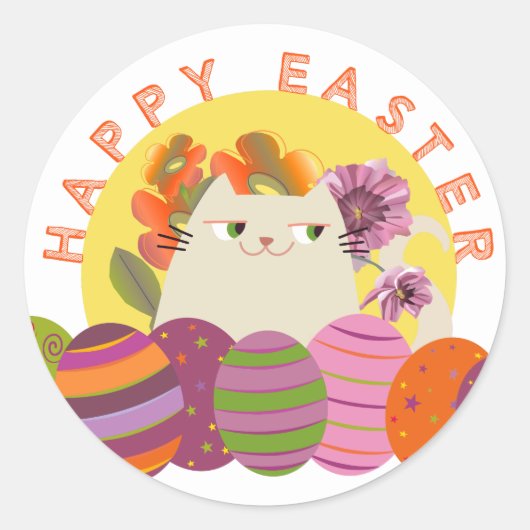 Sticker Rond Chat mignon de Pâques kawaii (Devant)