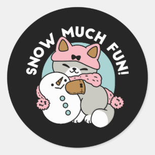 Sticker Rond Chat mignon en Engin à neige avec Art Snowman