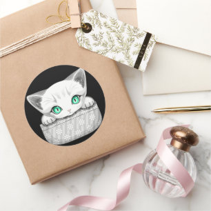 Sticker Rond Chat mignon et joueur sortant d'une poche