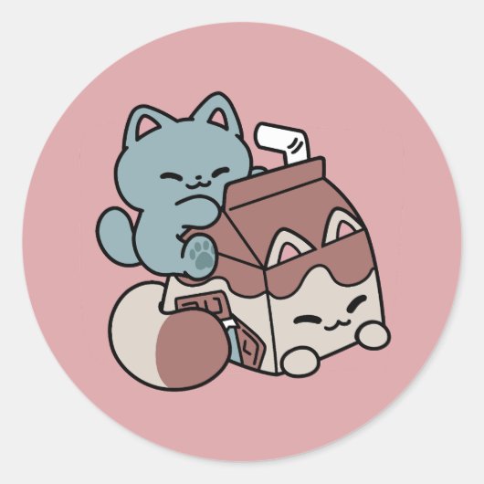 Sticker Rond Chat Mignon Lait Chocolat – Boisson Confortable & (Devant)